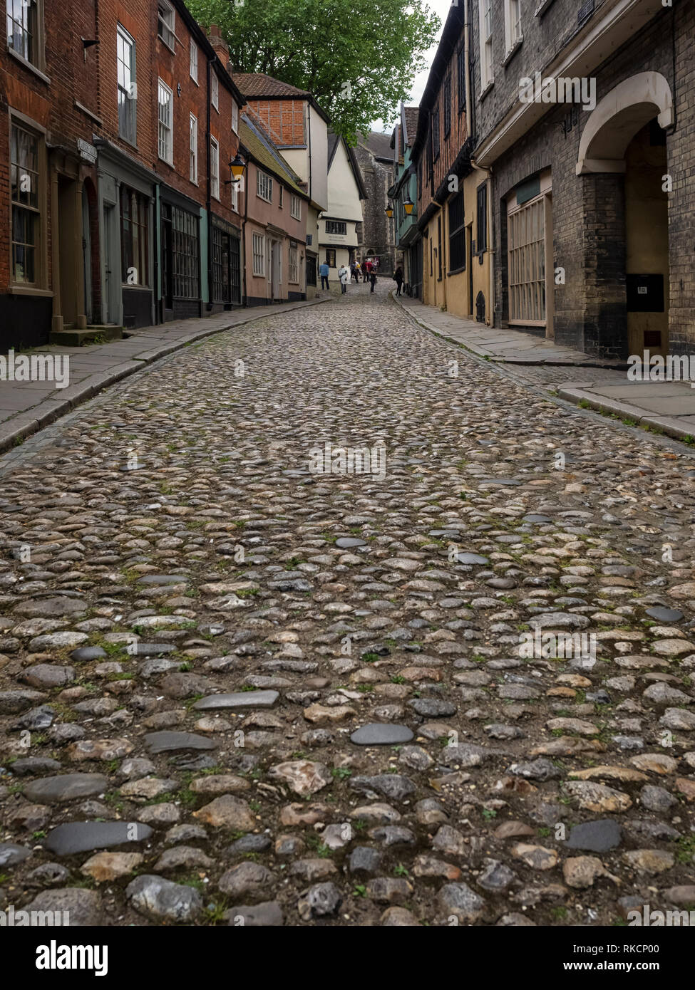 NORWICH, NORFOLK:  Elm Hill, a cobbled lane in the City Centre Stock Photo