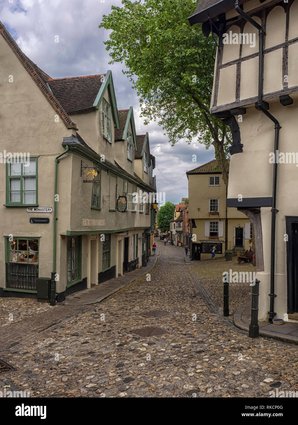 NORWICH, NORFOLK:  Elm Hill, a cobbled lane in the City Centre Stock Photo