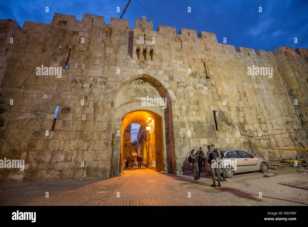 The lions gate in old center of Jerusalem Stock Photo