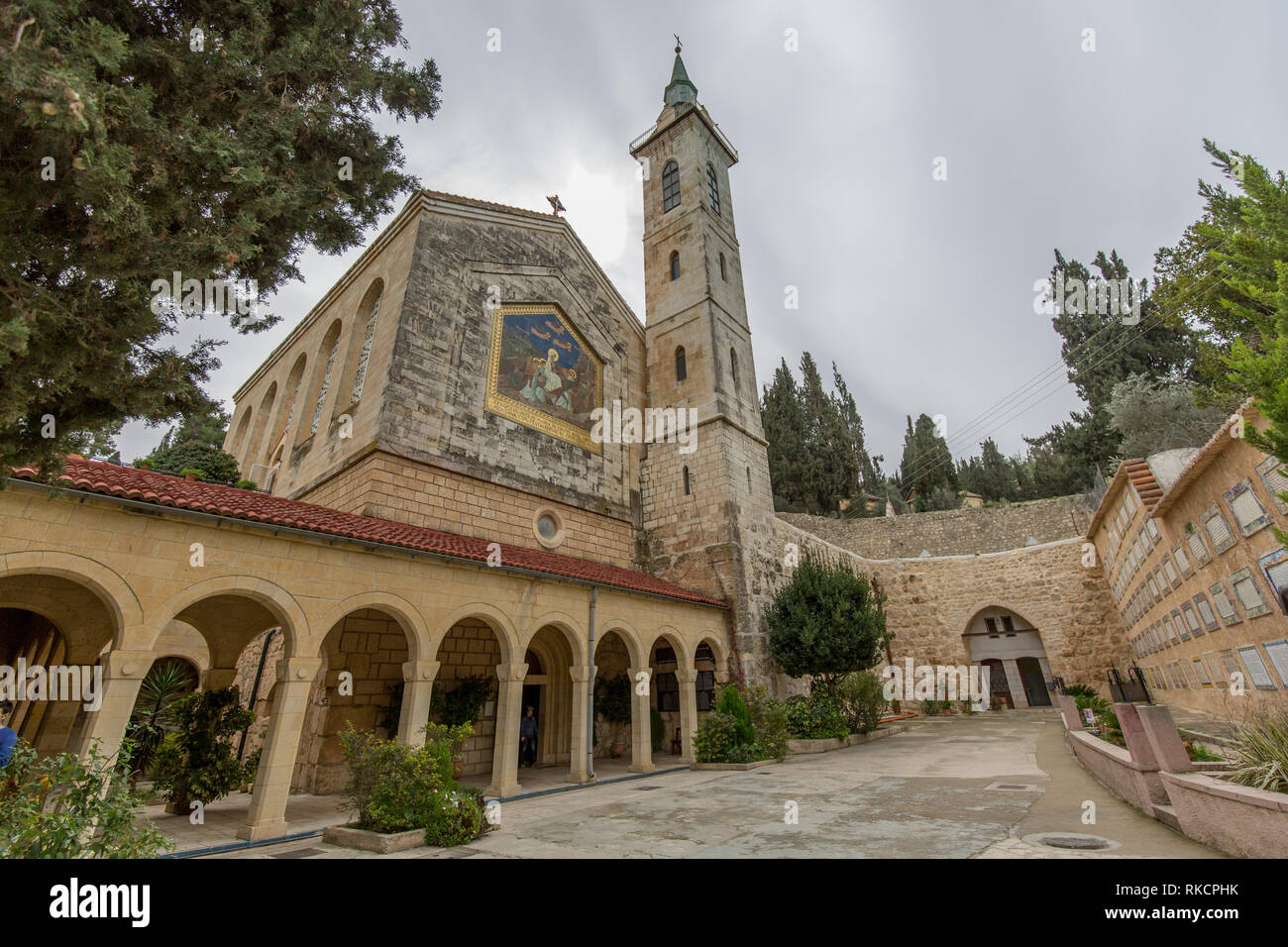 Exterior of the Church of the Visitation in Ein Karem, Jerusalem, Israel Stock Photo