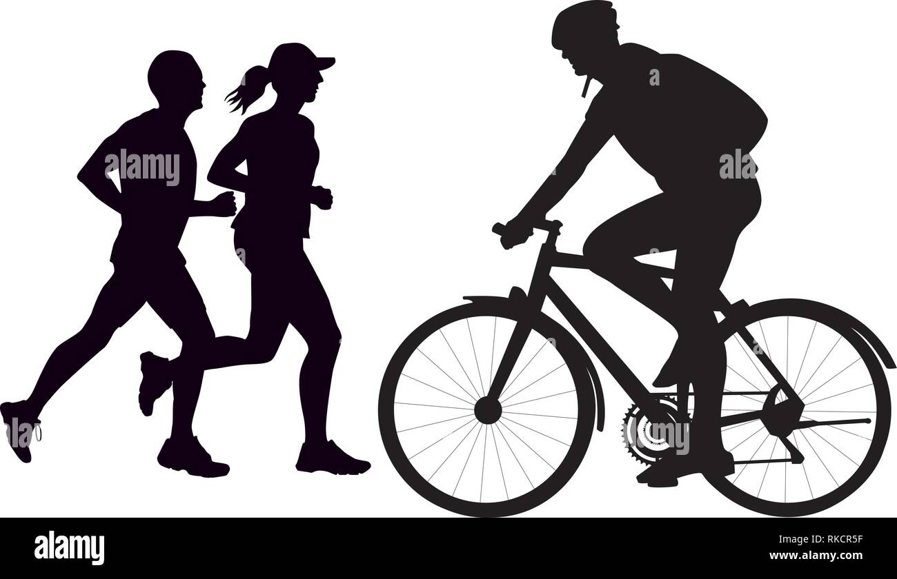 Silhouette of a cyclist and running people men and woman jogging Stock  Vector Image & Art - Alamy