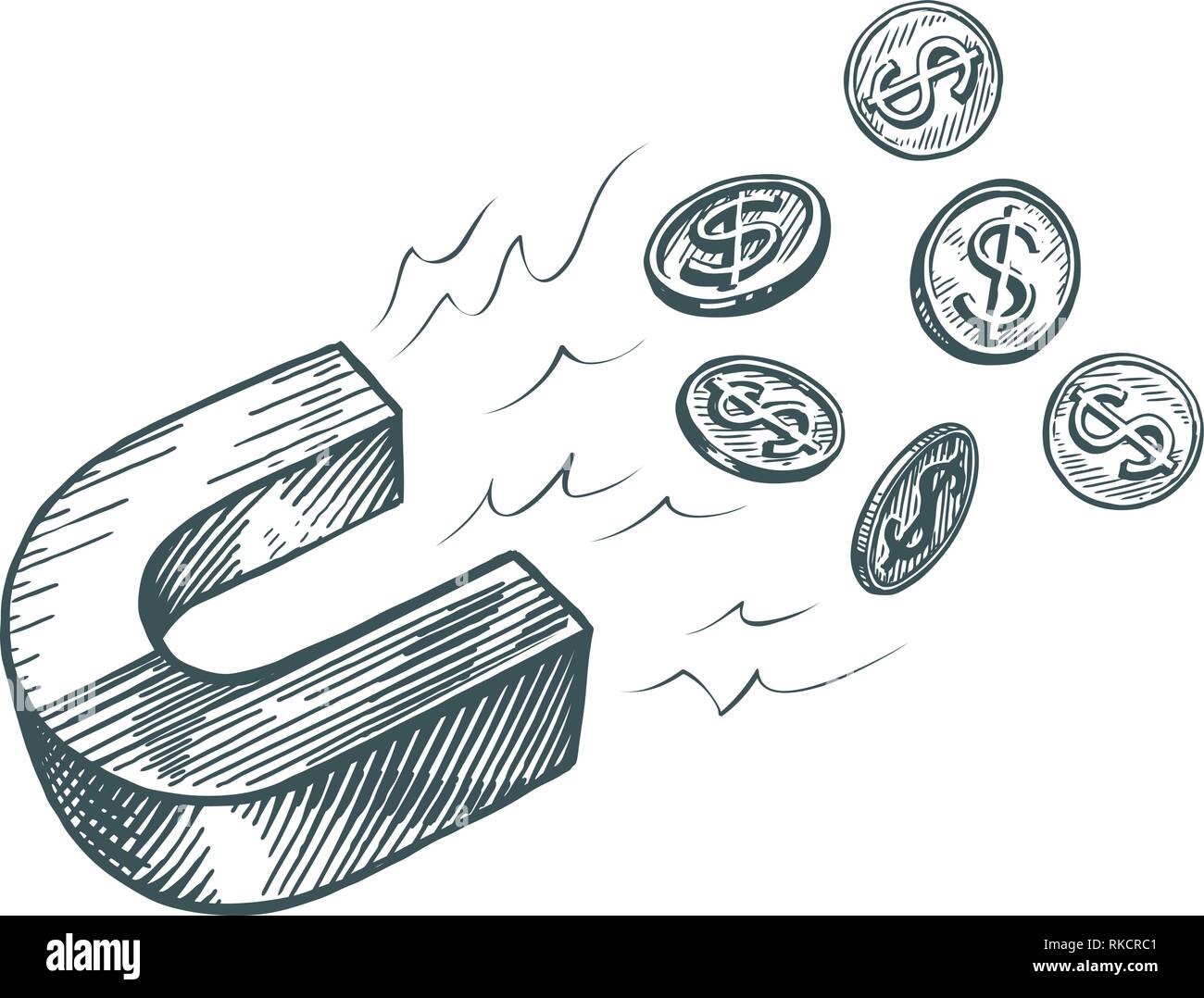 Magnet attracts money. Business, finance concept. Hand drawn sketch vector  illustration Stock Vector Image & Art - Alamy