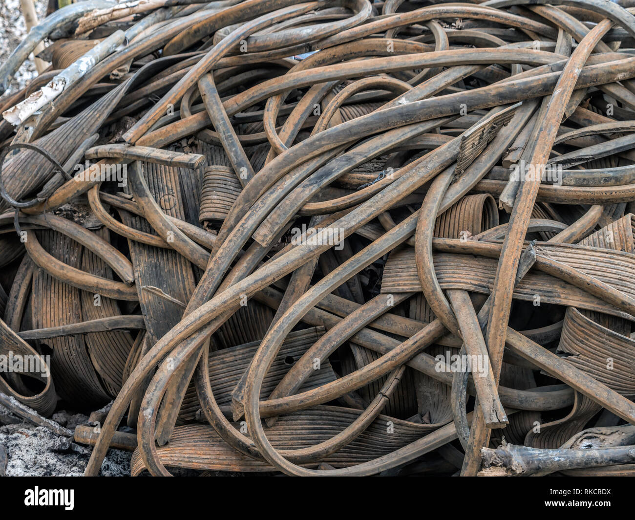 Pile of old and worn out tramway vibroinsulation Stock Photo