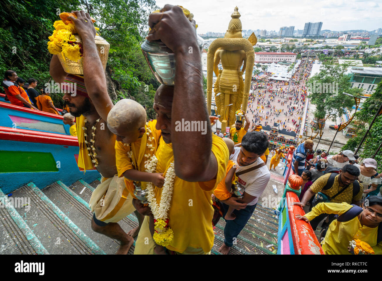 Kuala Lumpur, Malaysia. January 2019.  faithful who climb the long stairway leading to the temples at Batu Caves Stock Photo