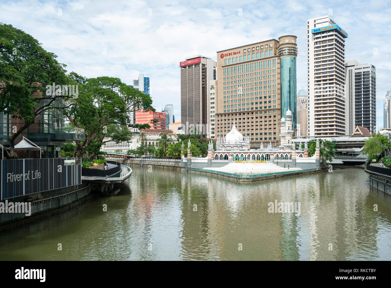 Kuala Lumpur, Malaysia. January 2019. aview of  Masjid Jamek mosque on the Klang river. Stock Photo