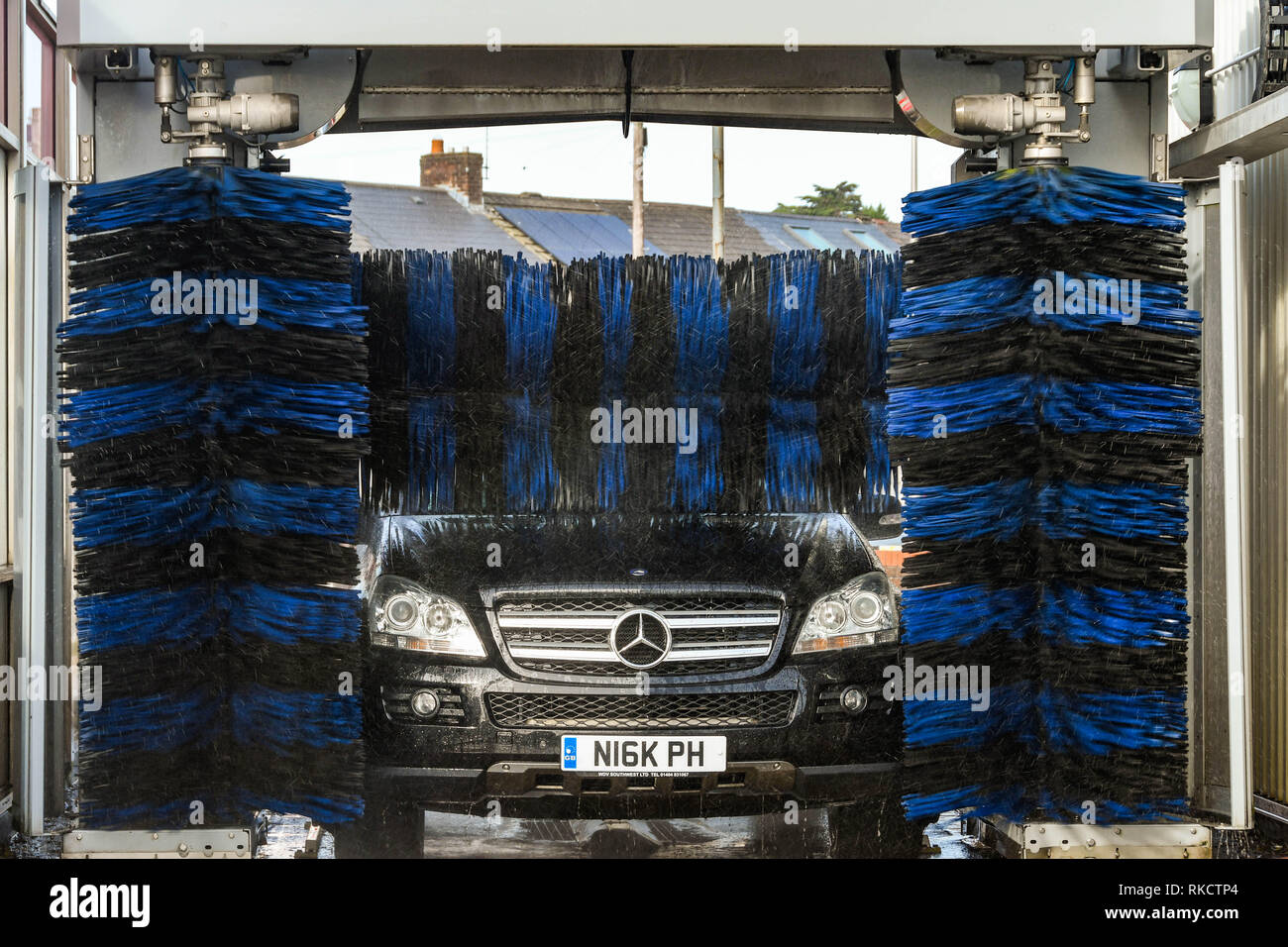 SWANSEA, WALES OCTOBER 2018 Head on view of a car going through an