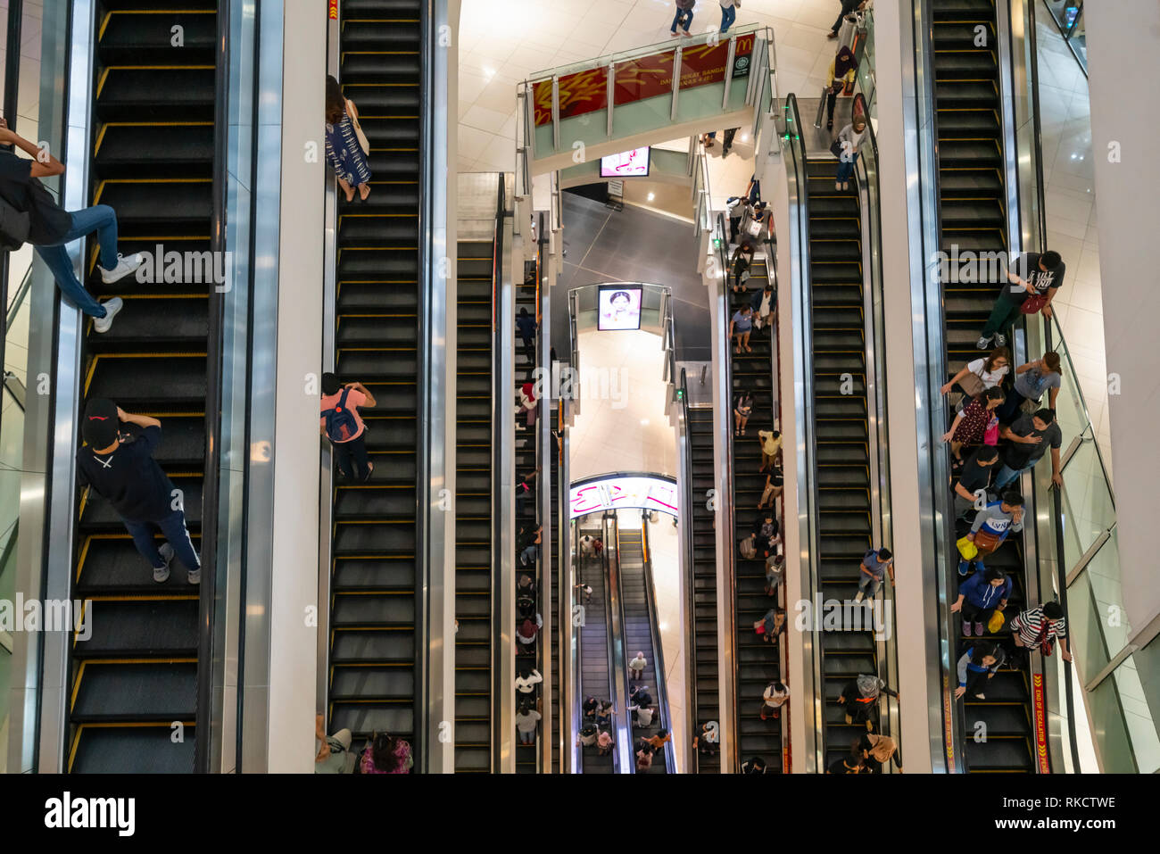 Kuala Lumpur, Malaysia. January 2019.   Some escalators at Suria shopping mall Stock Photo