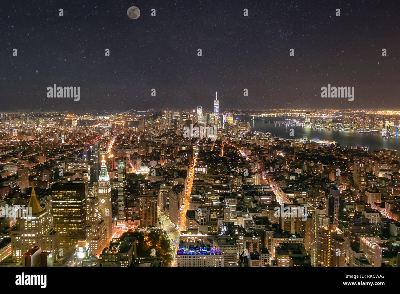 Big Apple after sunset. Manhattan at night, New york city Stock Photo ...