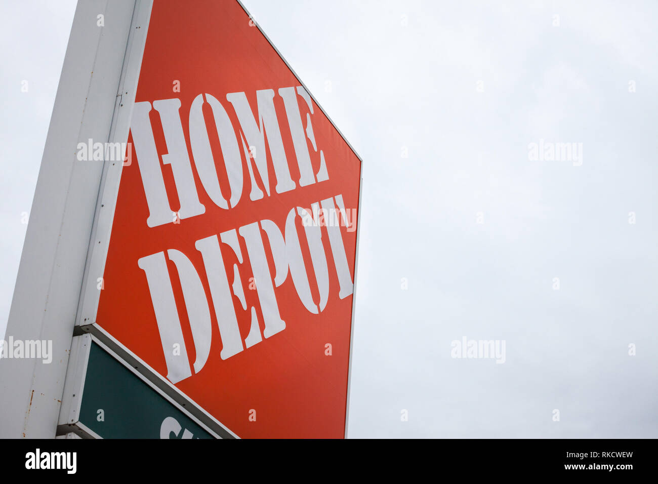 MONTREAL, CANADA - NOVEMBER 9, 2018: Home Depot logo in front of one of their stores in Canada. The Home Depot is an american chain of hardware and ap Stock Photo