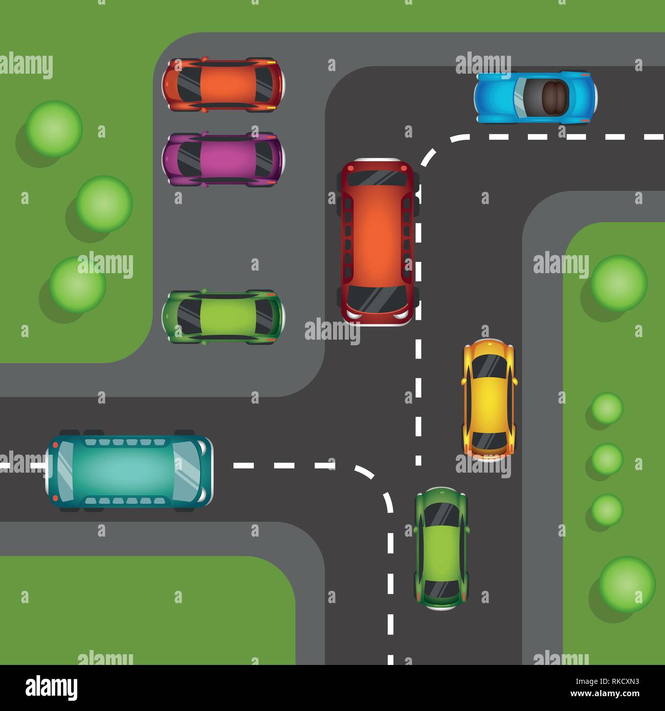 Top view of numerous cars in a traffic jam vector illustration Stock ...