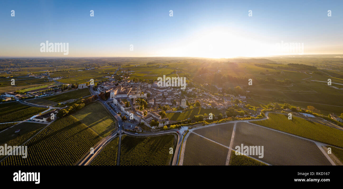 Aerial View Bordeaux vineyards, Saint-Emilion, Aquitaine area of the Gironde department, France, Europe, Stock Photo