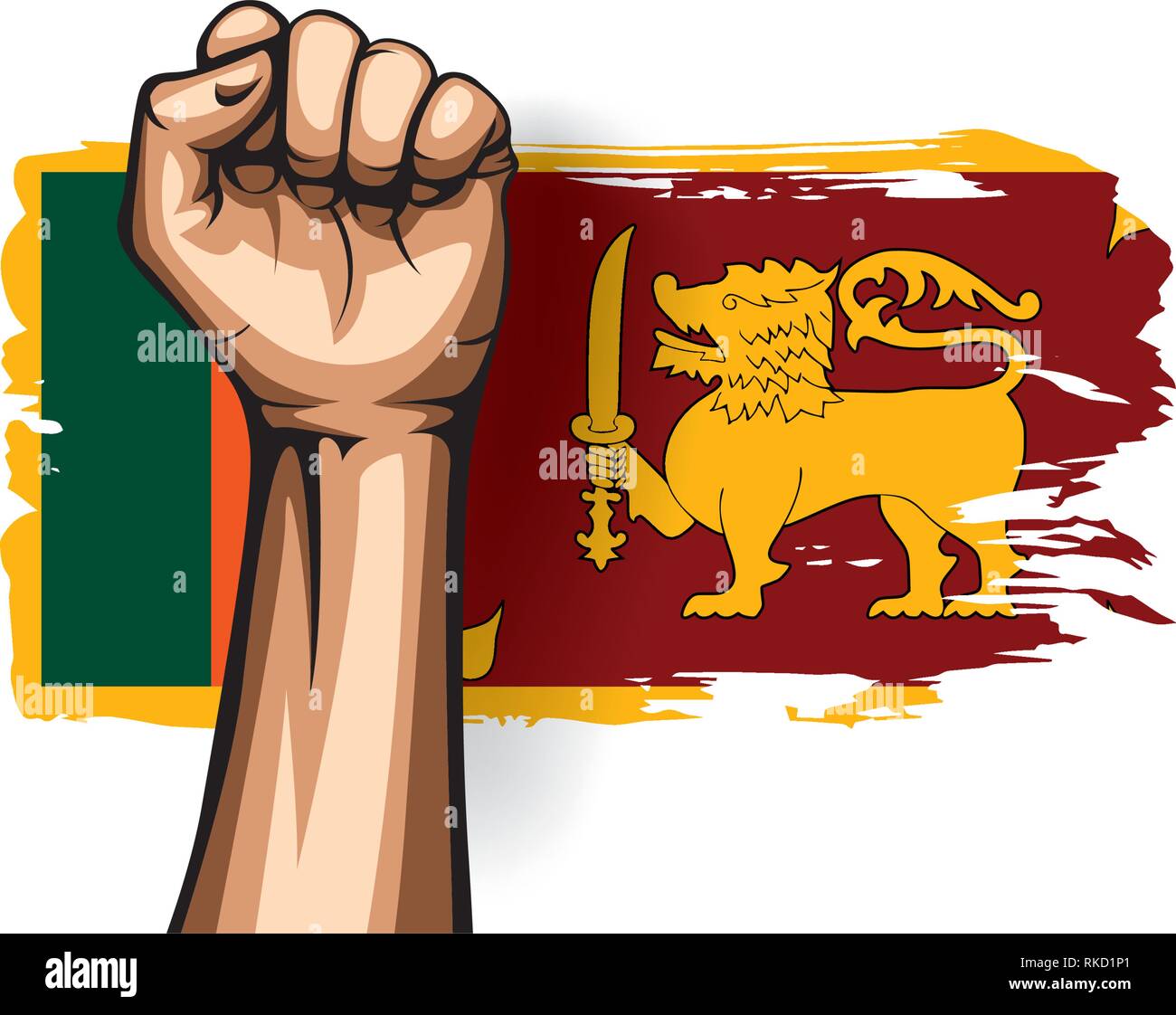 Sri Lanka flag and hand on white background. Vector illustration Stock Vector