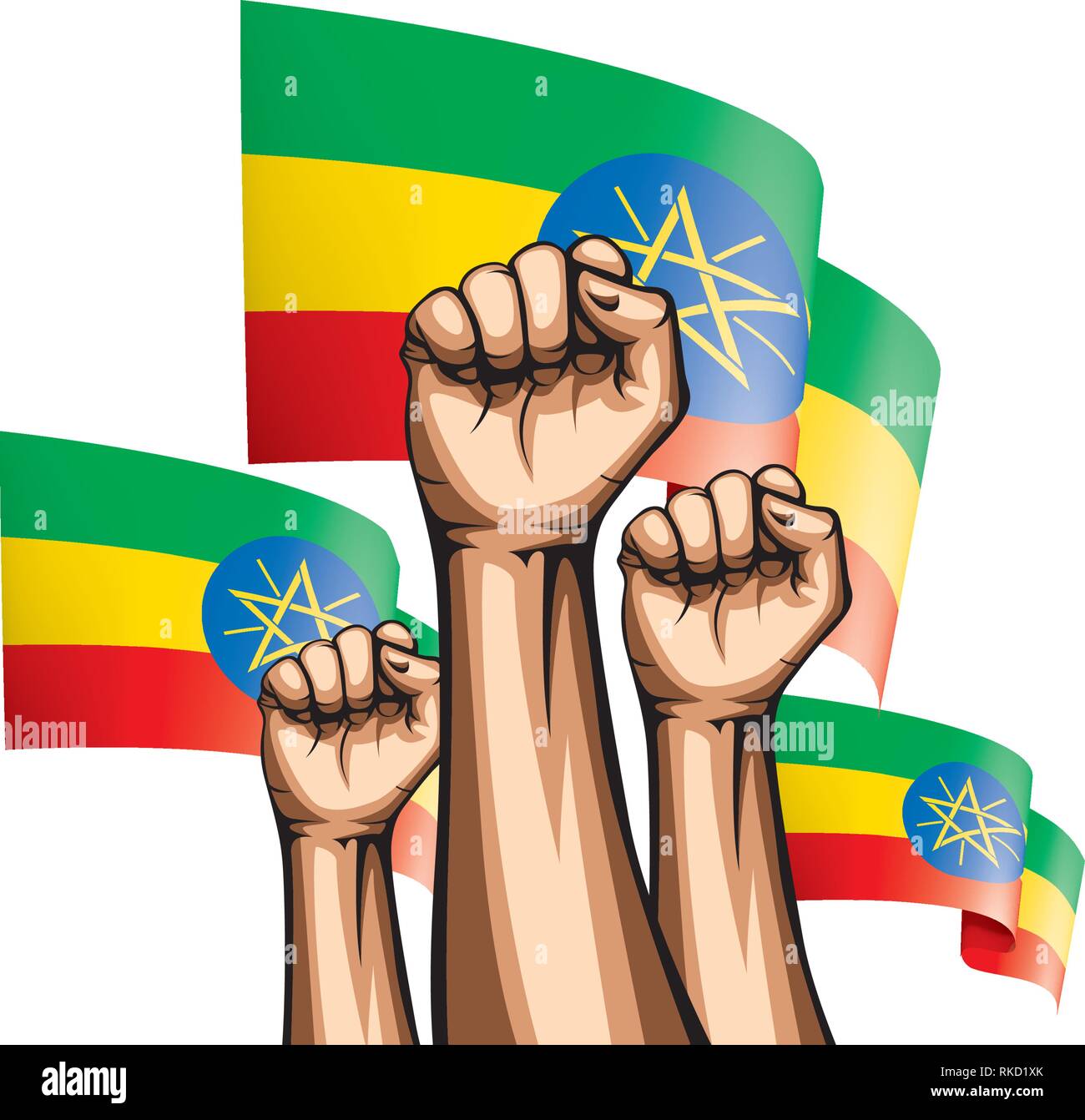 Ethiopia flag and hand on white background. Vector illustration Stock ...