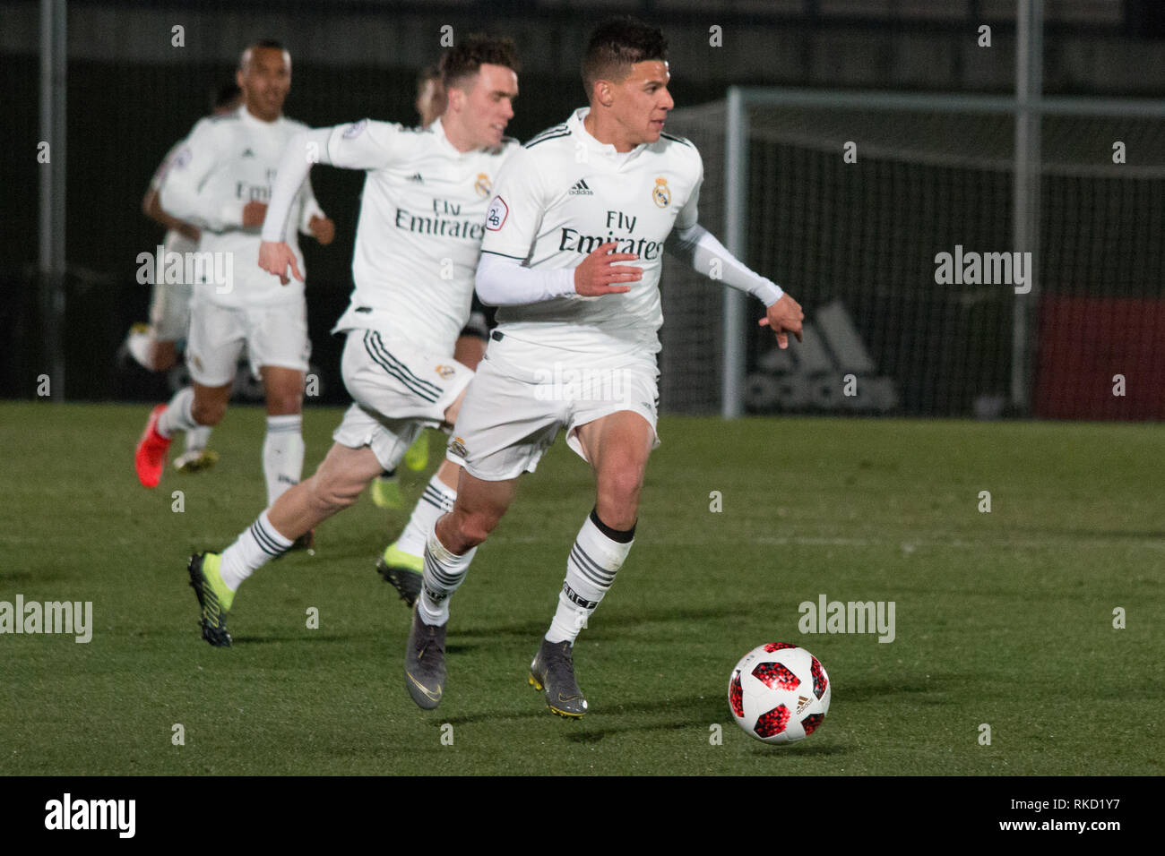 Madrid, Spain. 10th Feb, 2019. De Frutos (R). Real Madrid Castilla (2B)  draw at two in the last five minutes against Cultural Leonesa. Credit:  Jorge Gonzalez/Pacific Press/Alamy Live News Stock Photo -