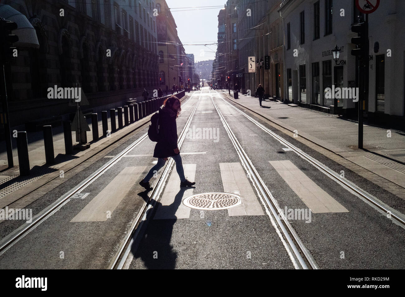 Pedestrian crossing the street in Oslo, Norway Stock Photo