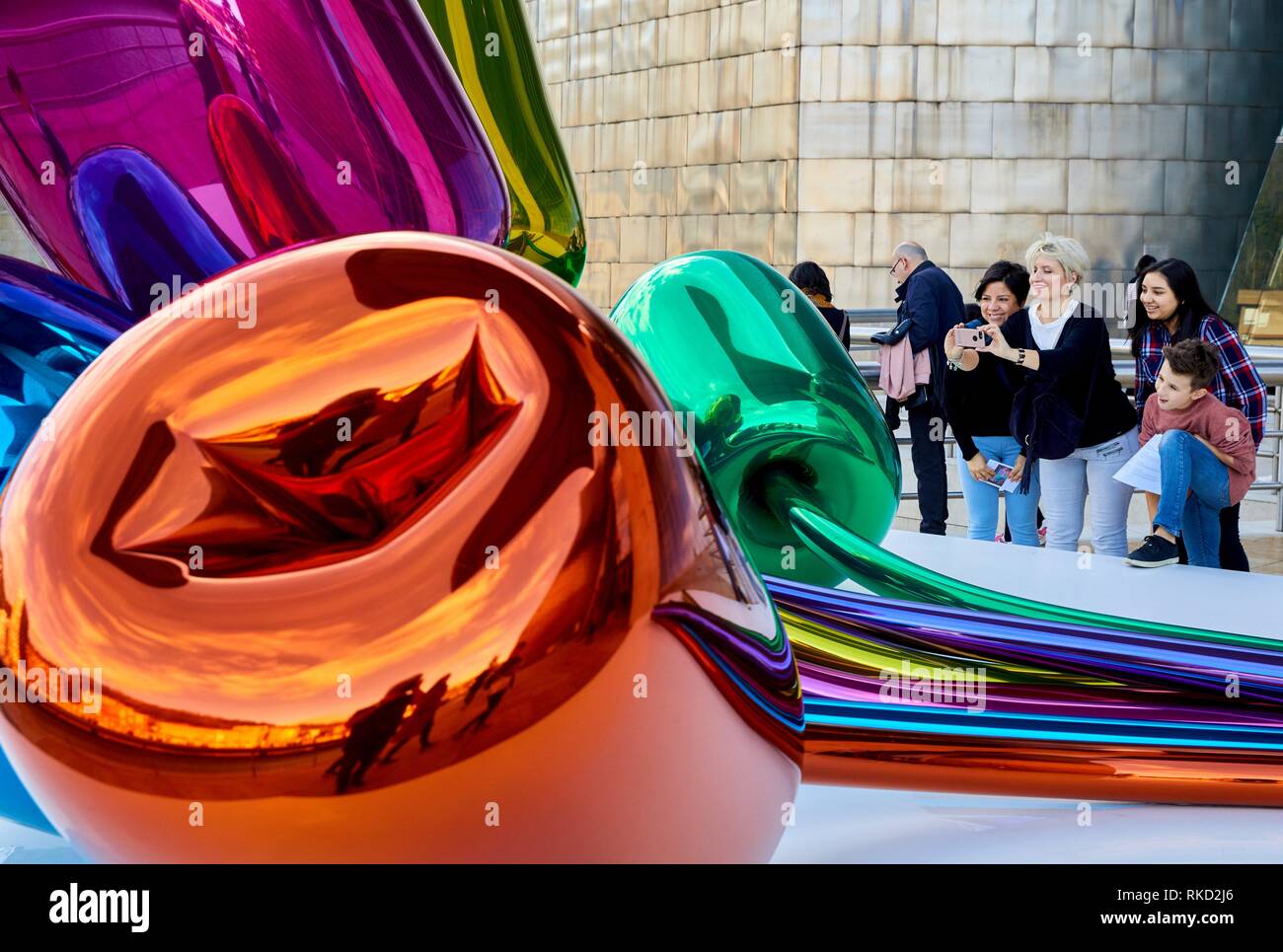 'Tulips' by Jeff Koons, Guggenheim Museum, Bilbao, Bizkaia, Basque Country, Spain, Europe Stock Photo