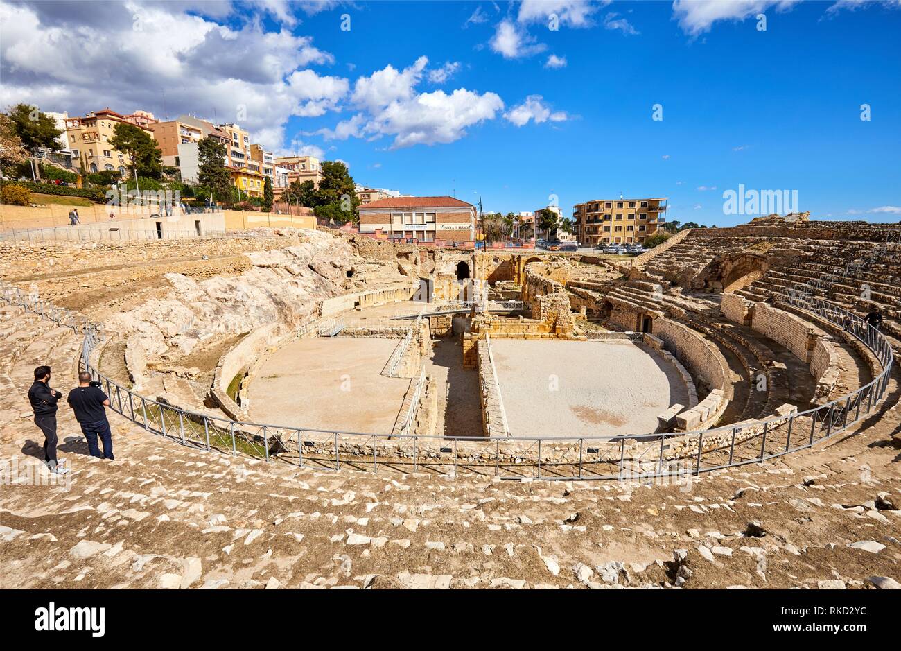 Roman Amphitheatre, UNESCO World Heritage, Tarragona City, Catalonia, Spain, Europe Stock Photo