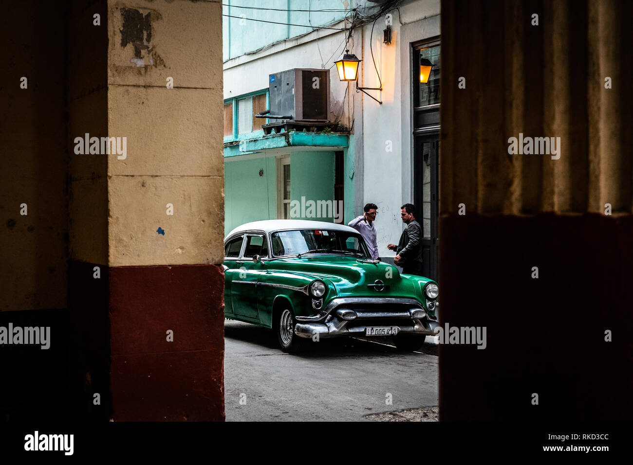 Green vintage american car in Havana, Cuba Stock Photo - Alamy