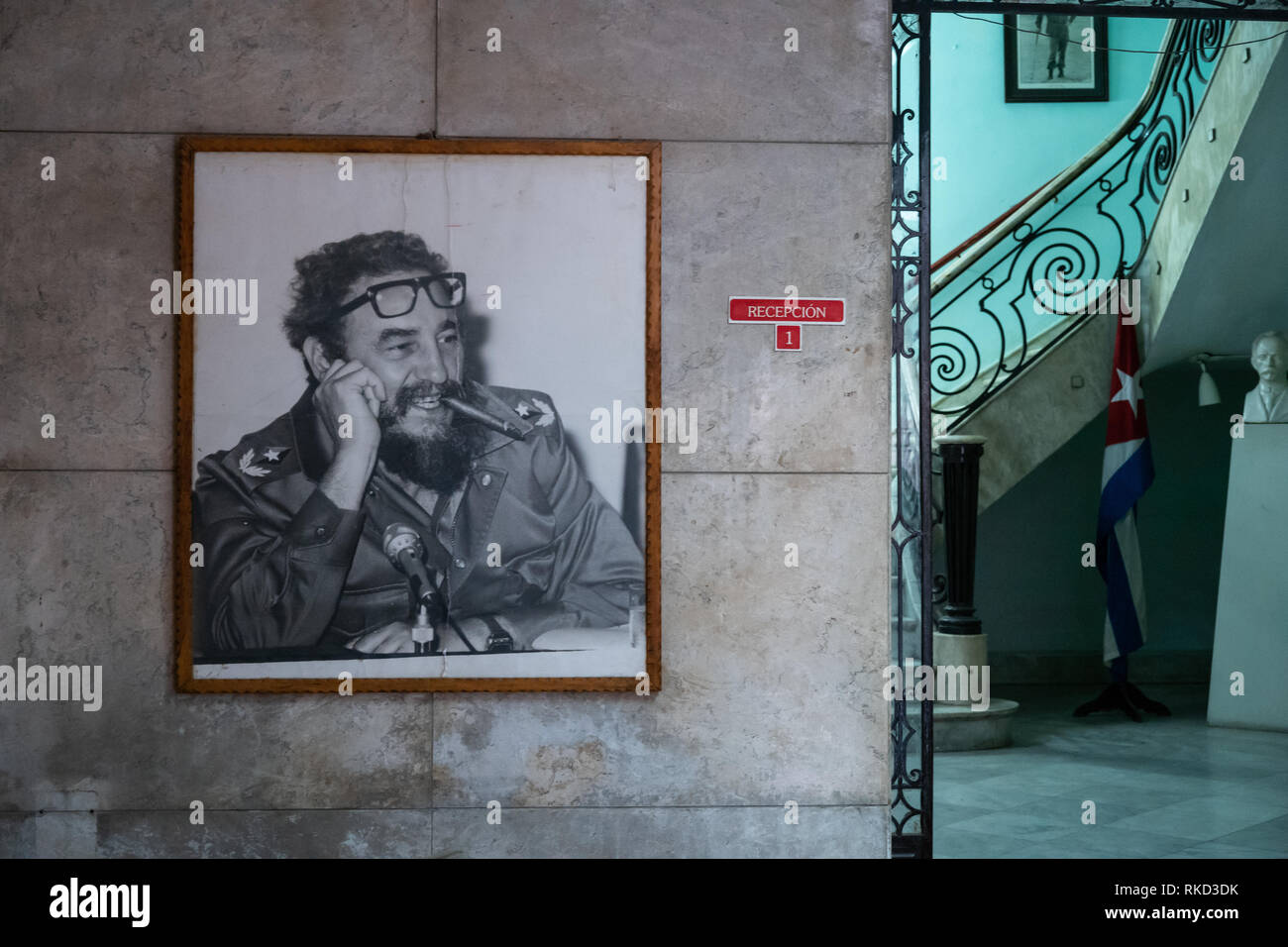 Photo of Fidel Castro inside the offices of the communist party of Cuba, in Havana. Stock Photo