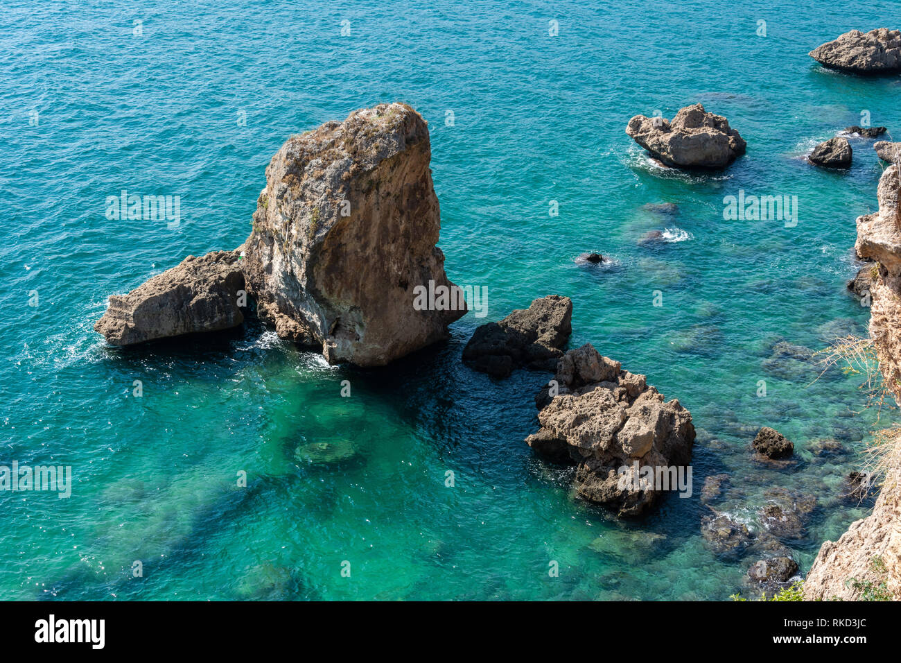 Sea cliffs near Mermerli Beach in Antalya, Turkey. Stock Photo