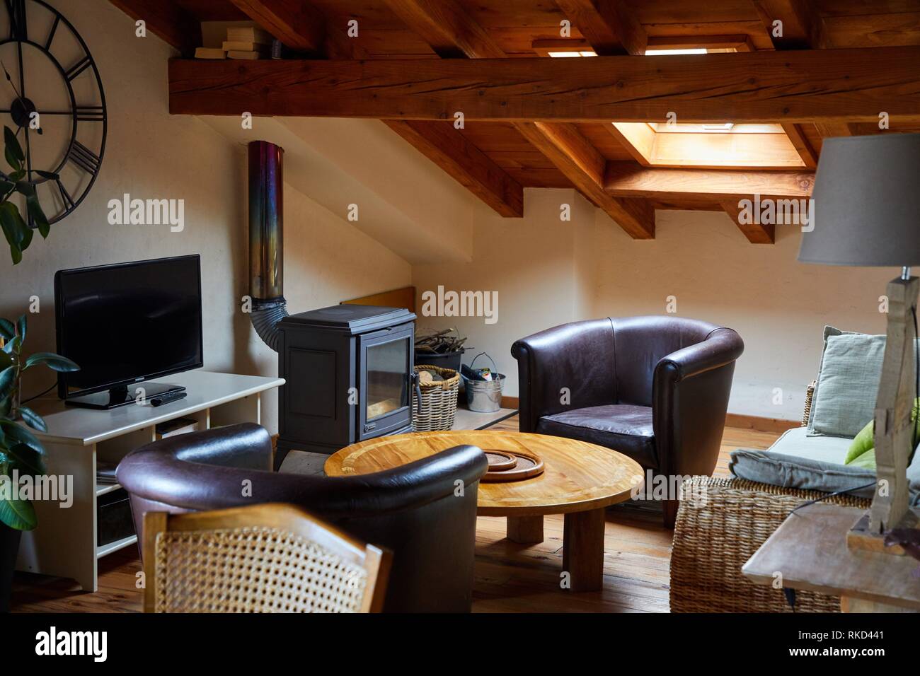 Living room, Rural apartment, Deba, Gipuzkoa, Basque Country, Spain, Europe Stock Photo