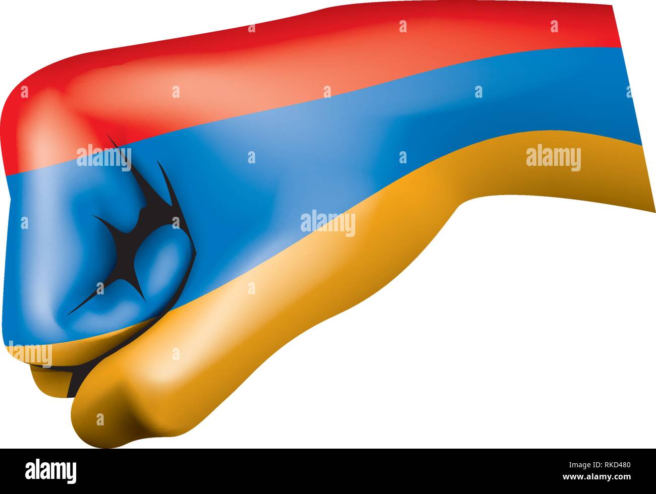Armenia flag and hand on white background. Vector illustration Stock Vector