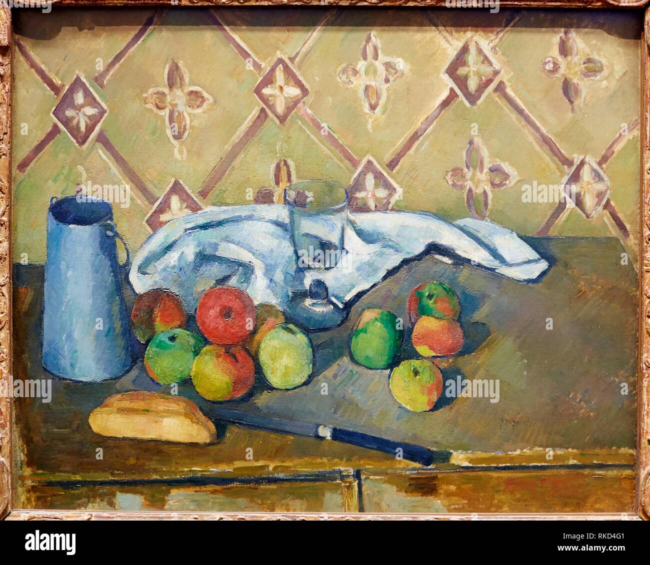 '''Fruits, serviette et boîte à  lait'', Paul Cézanne, Musee de L´Orangerie, Tuileries, Paris, France Stock Photo