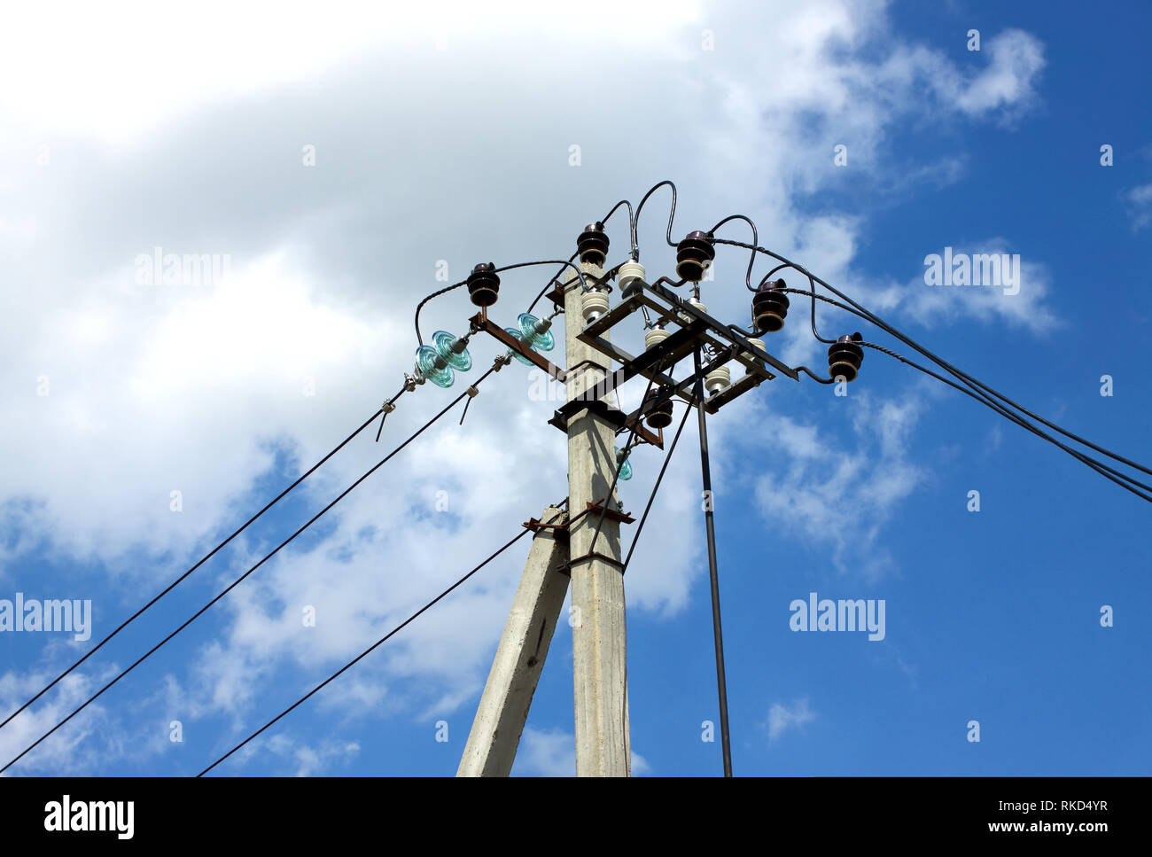 Prop top of power supply line over blue sky with white clouds Stock ...