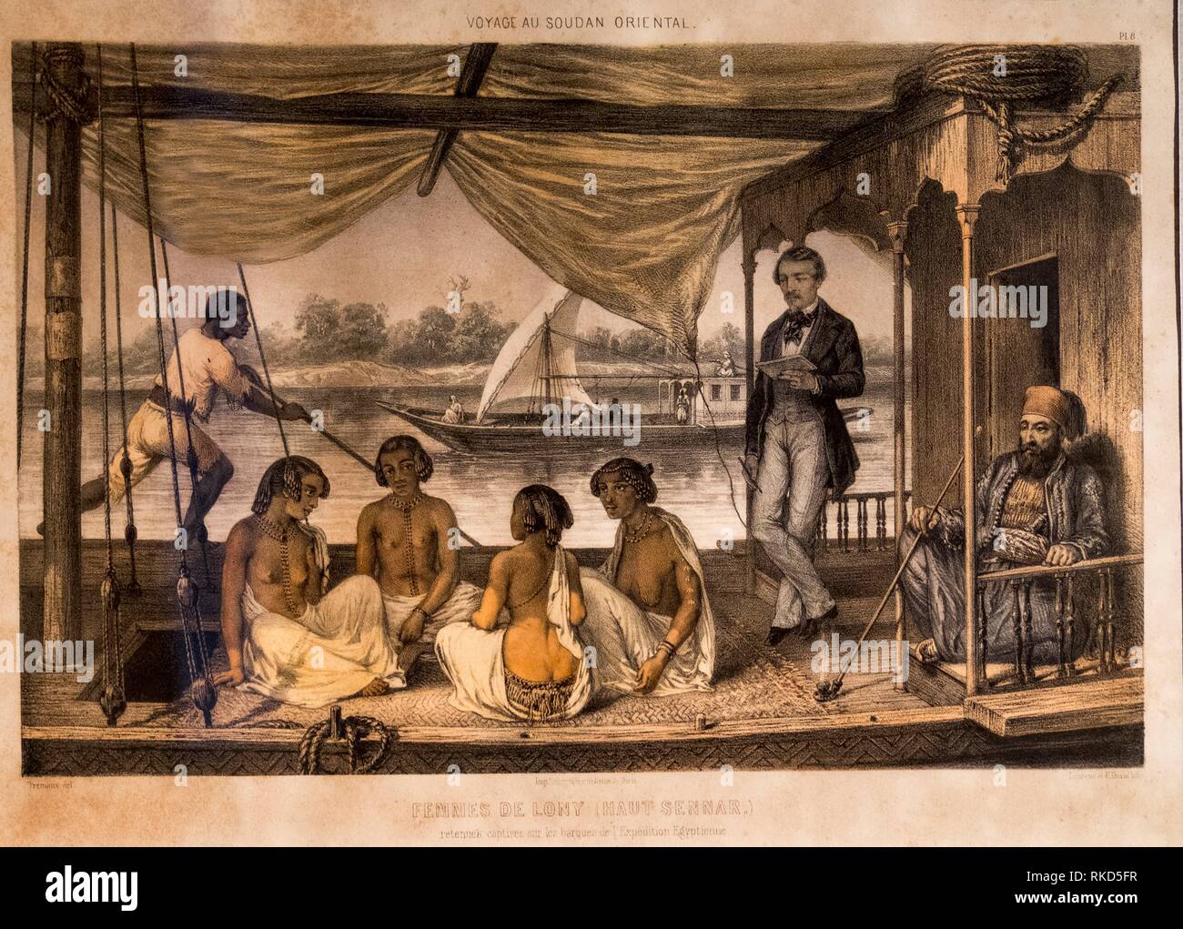 France, Nouvelle Aquitaine, Dordogne, ''Musée du Tabac'' (Tobacco museum), a Bergerac: ''Travel to Eastern Sudan'' (Lonny's women, smoking). 19th Stock Photo