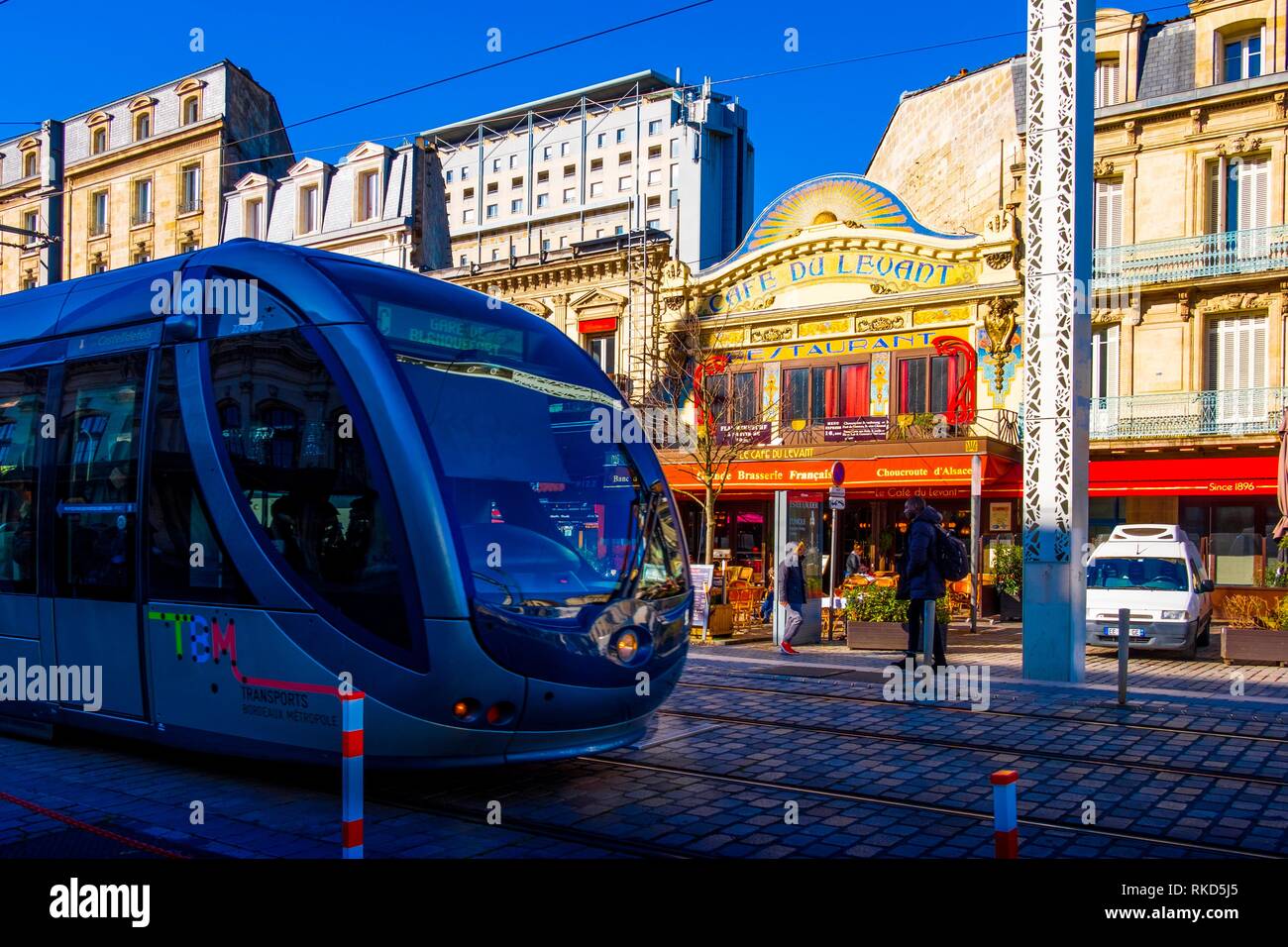 France, Nouvelle Aquitaine, Gironde, Tramway at Gare saint Jean at Bordeaux. Stock Photo