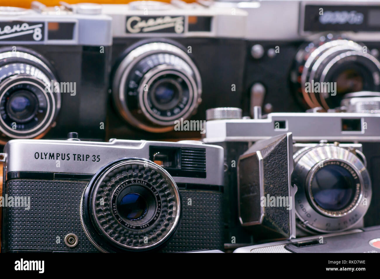 Wroclaw, Poland, February 2019. Private collection of vintage old cameras. Stock Photo