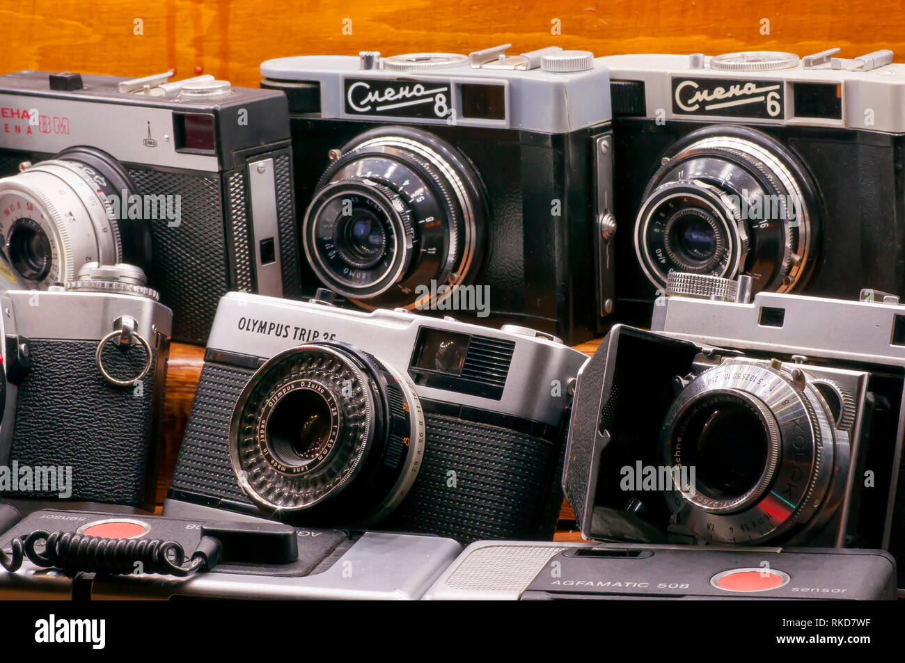 Wroclaw, Poland, February 2019. Private collection of vintage old cameras cameras. Stock Photo