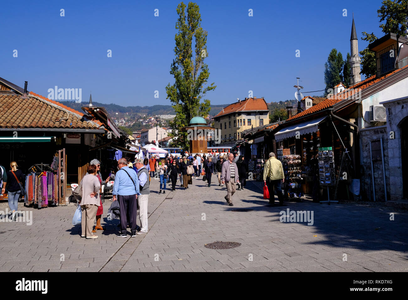 Main square of Baščaršija in Sarajevo, Bosnia and Herzegovina. Stock Photo