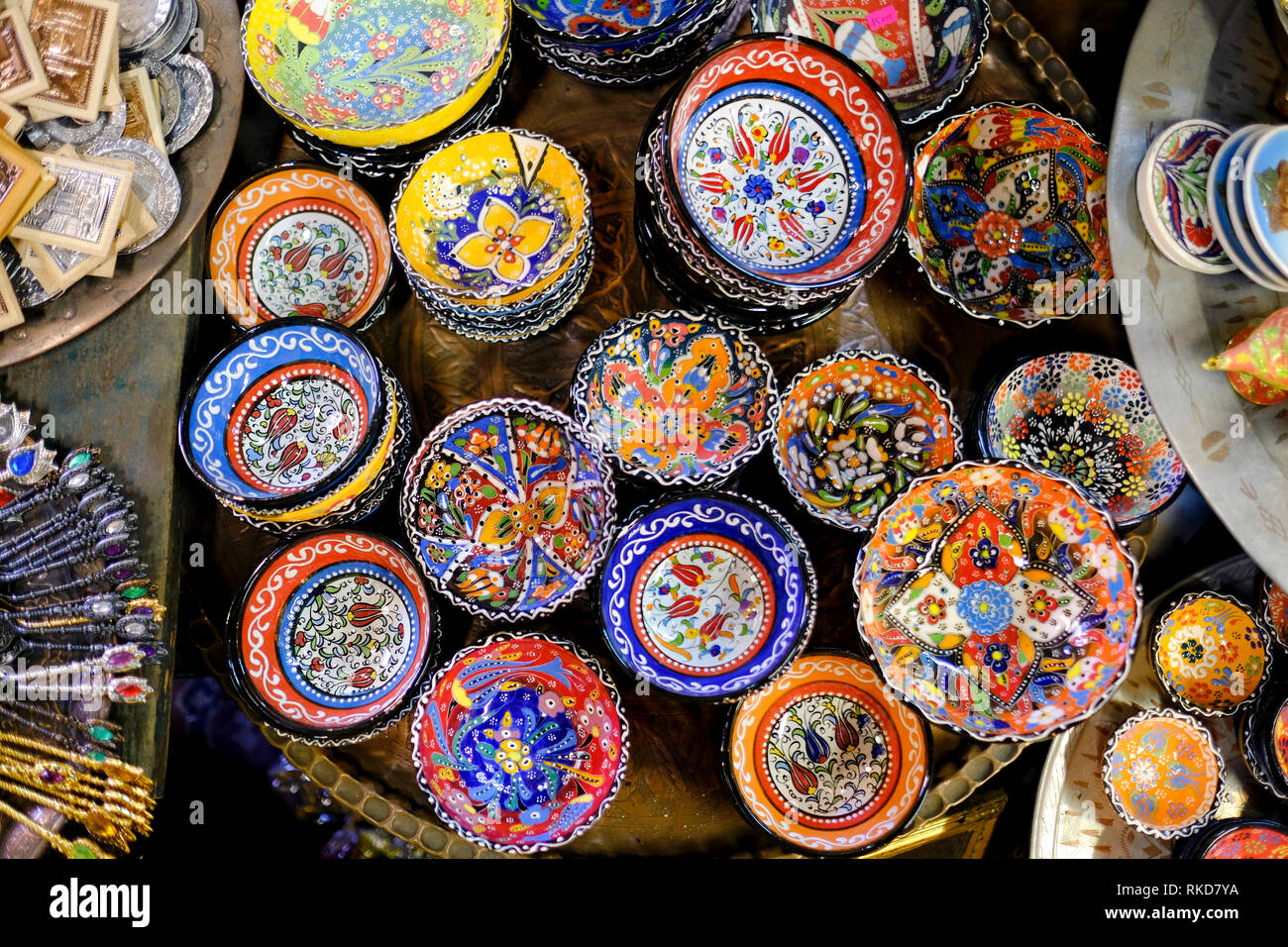 Handmade souvenir plates at the Bascarsija bazaar in Sarajevo, Bosnia ...