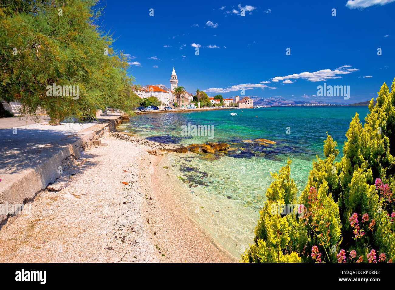 Kastel Stafilic landmarks and turquoise beach view, Split region of ...