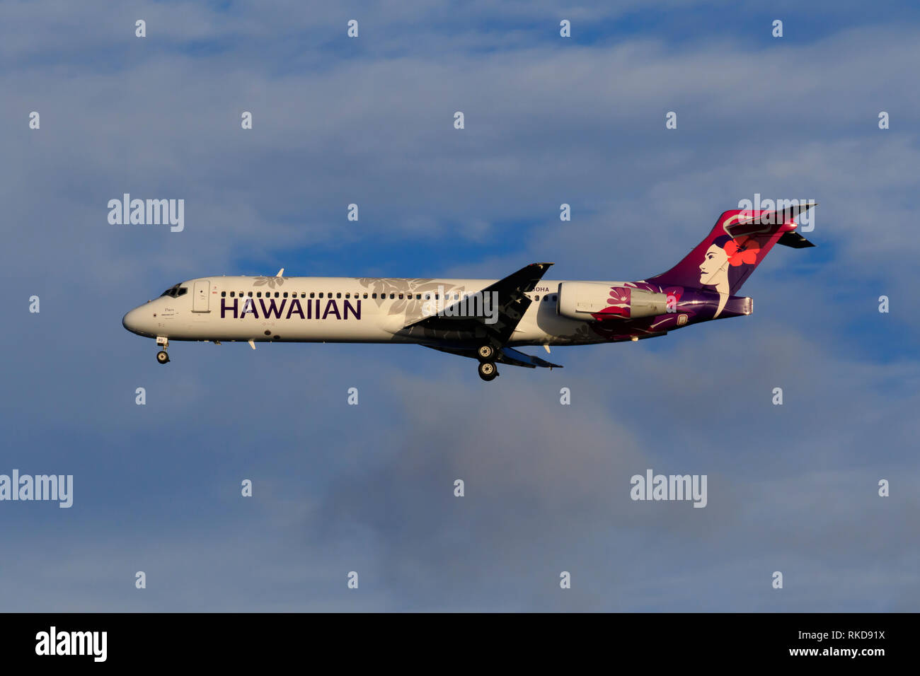 Hawaiian Airlines Plane, Lihue Airport, Kauai Island, Hawai'i, USA Stock Photo