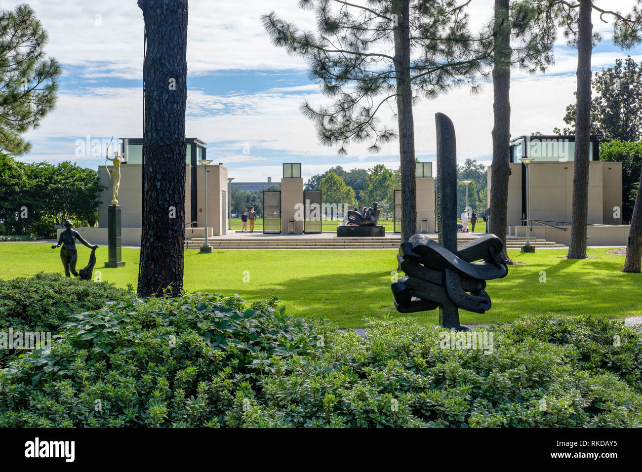 Sculptures and back view of front entrance of New Orleans Sculpture