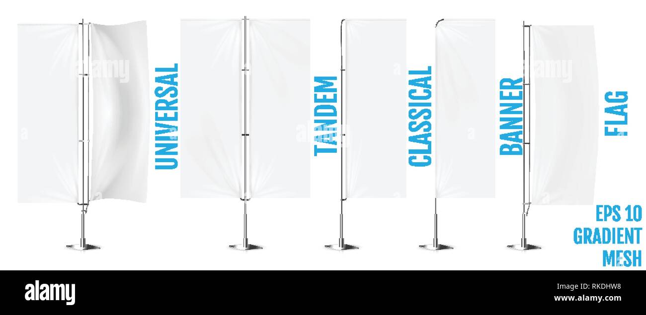 Realistic White Banner Flags 3d Mockup Textile Waving