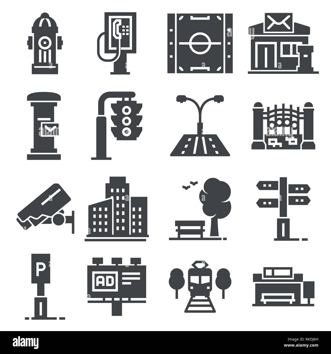 City design elements icons set on white background. Vector illustration Stock Vector