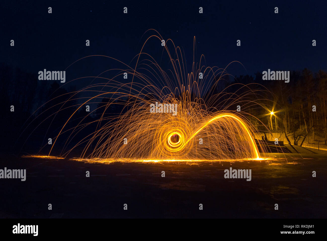 Steel wool long exposure photograph at night, photography