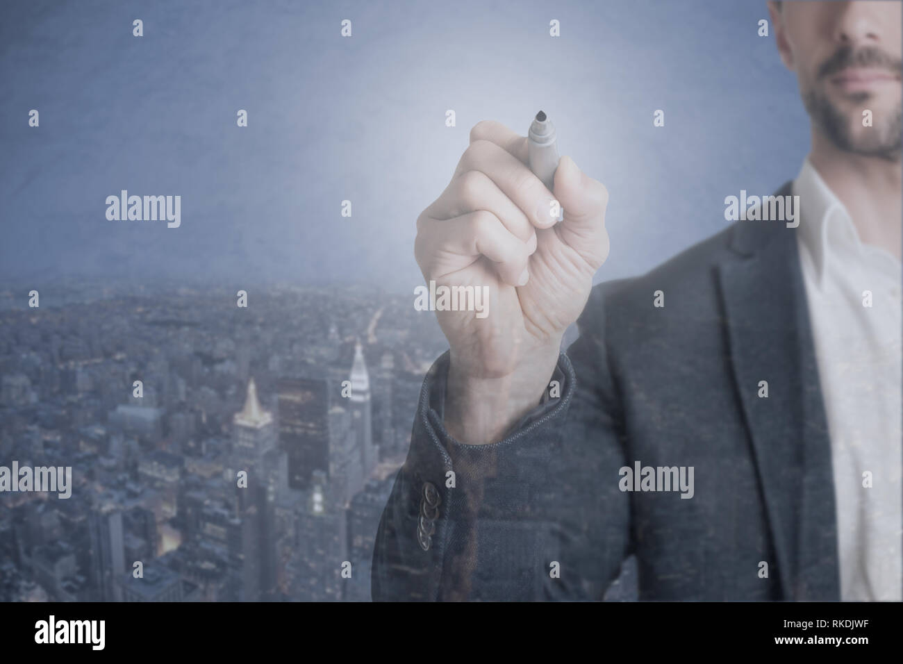 Man Drawing in the air Stock Photo