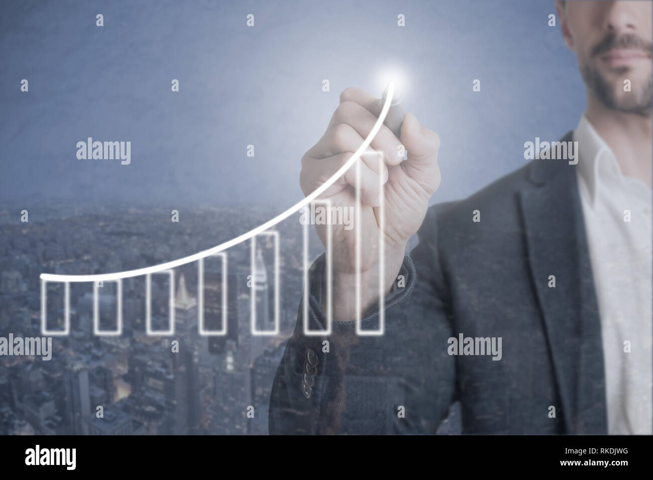 Man Drawing in the air Stock Photo