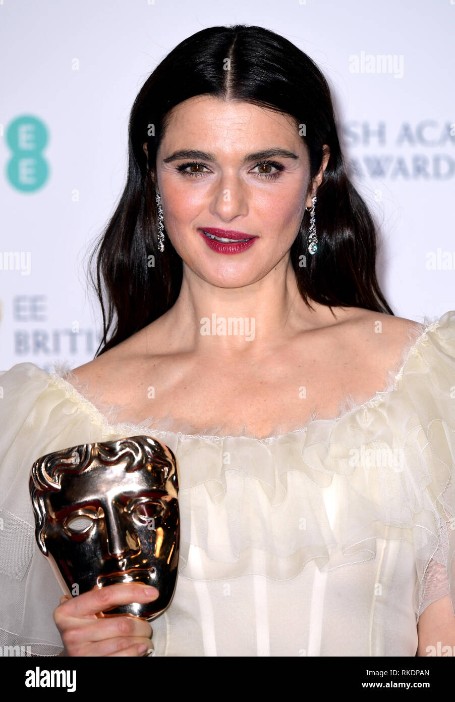 Rachel Weisz with her Best Actress in a Supporting Role Bafta for The Favourite in the press room at the 72nd British Academy Film Awards held at the Royal Albert Hall, Kensington Gore, Kensington, London. Stock Photo