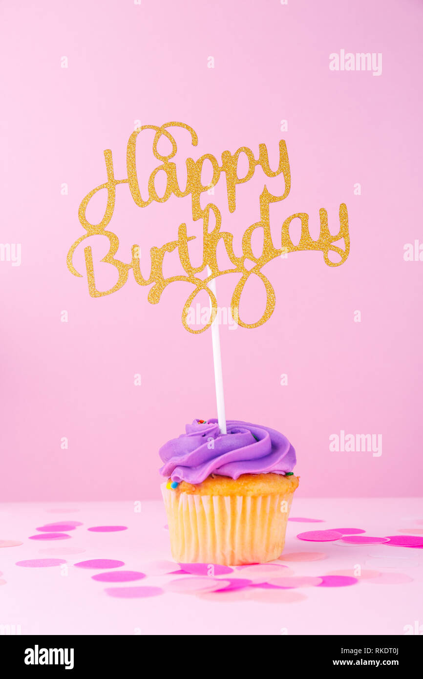 Creative Pastel Fantasy Holiday Card With Cupcake And Happy Birthday