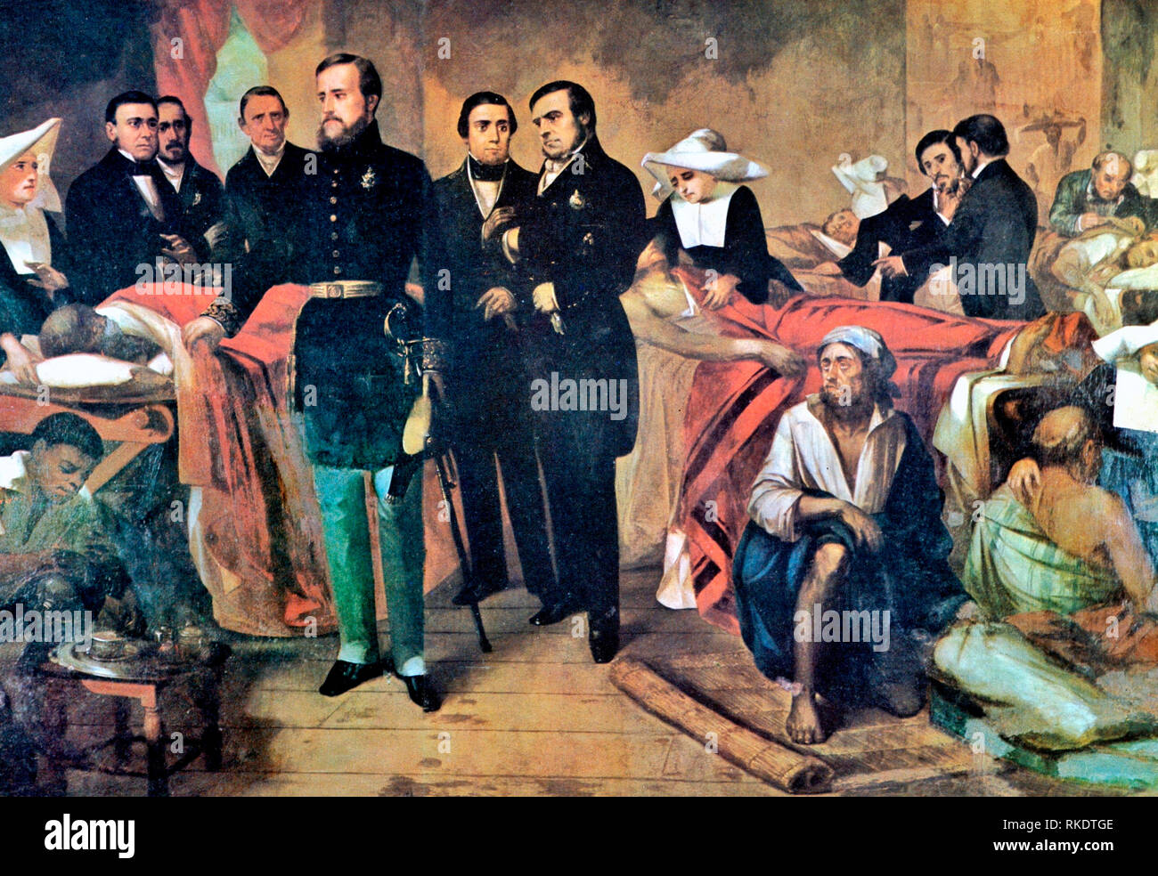 Emperor Pedro II of Brazil visiting victims of cholera with ministers of State, 1855. François-René Moreau, 1867 Stock Photo