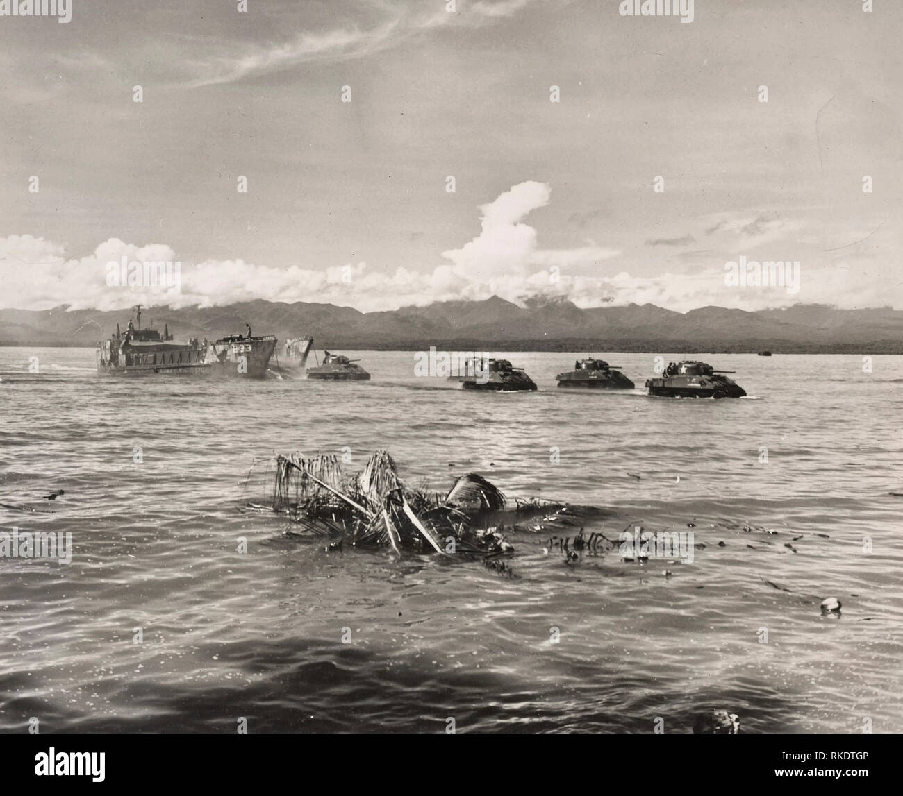 General Sherman tanks on maneuvers, Guadalcanal. 1942 Stock Photo
