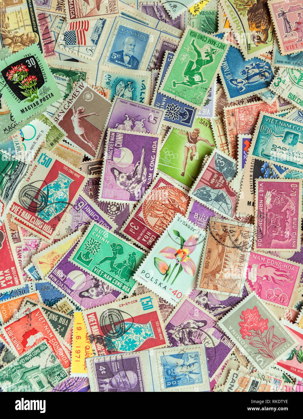 Assortment of international used stamps Stock Photo Alamy