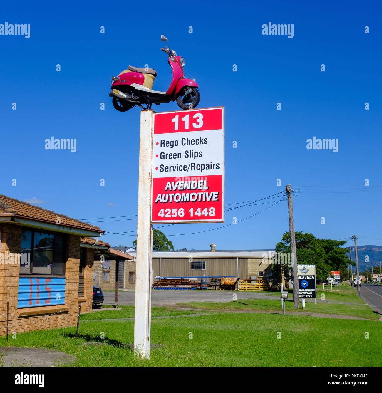 Vintage red Vmoto Milan scooter, Australian brand made in Perth, on top