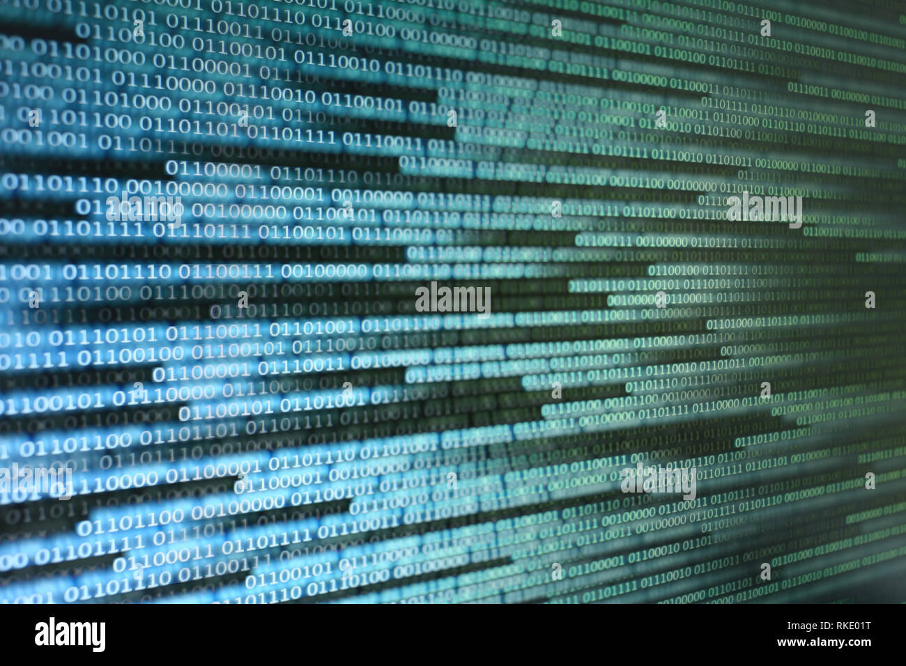 binary data on computer monitor. multiple layers of codes streaming signifying transferring information over internet medium. Stock Photo
