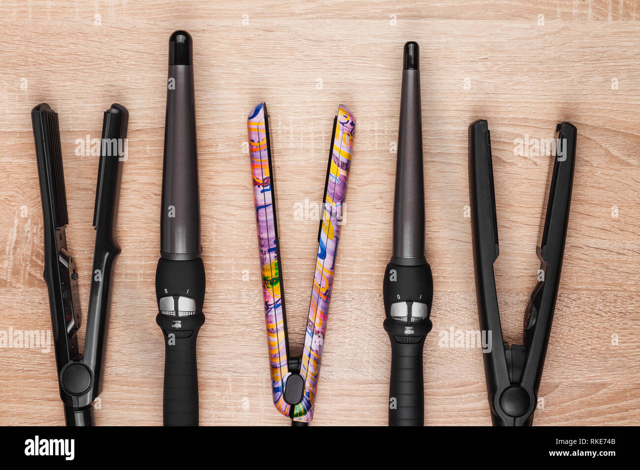 set of hair straightening irons Stock Photo Alamy